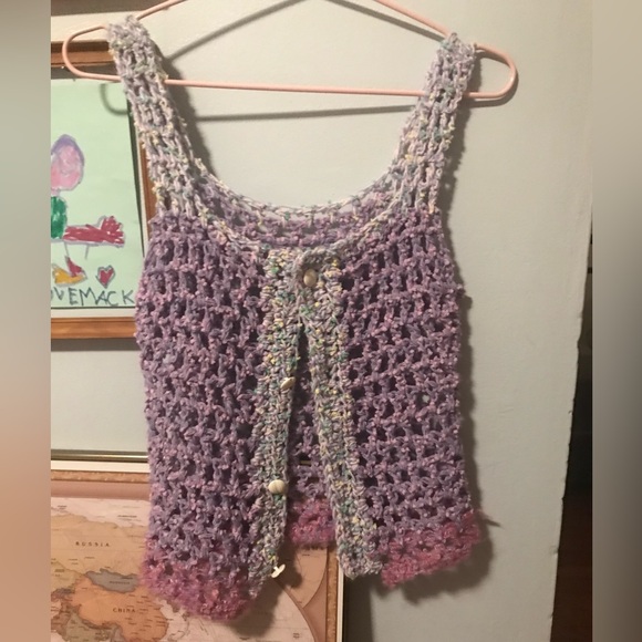 Handmade by me crochet top with buttons down the front. Fits like a small! - Picture 2 of 2